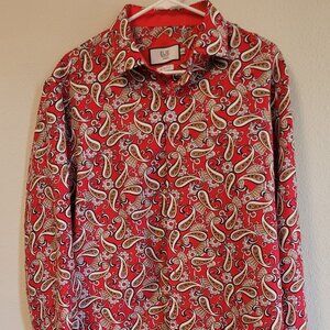 Elie Balleh Urben Red Paisley Slim Fit Button Down Shirt - Size L (16-16.5)